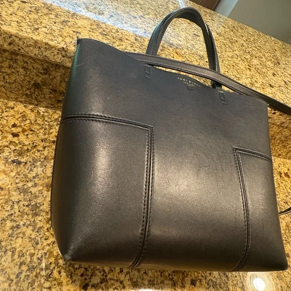 Tory Burch Block T Mini Tote Bag Black Leather 2-way Crossbody Handles - Picture 15 of 16